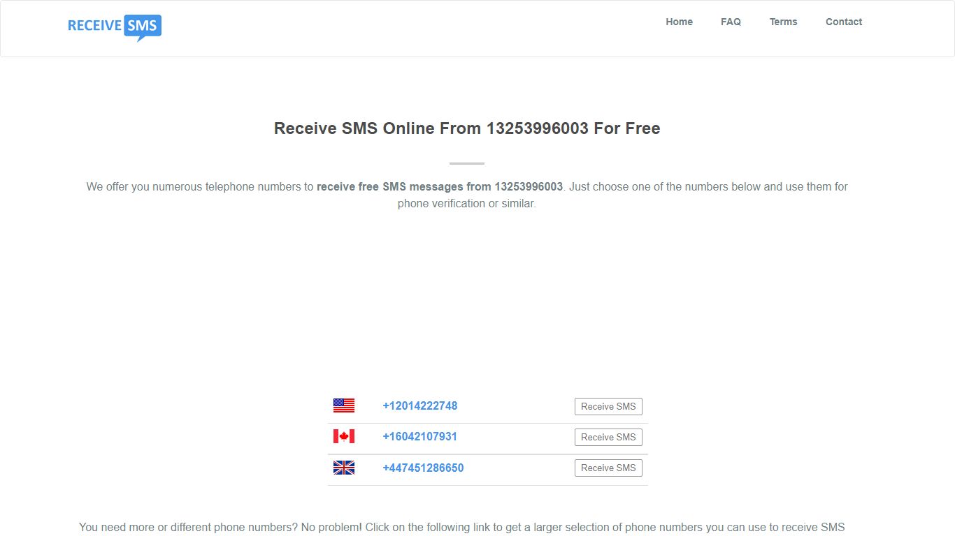 Receive SMS Online From 13253996003 For Free